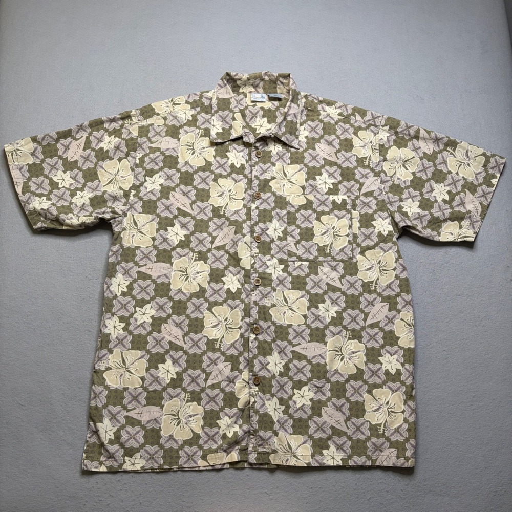 Ocean Pacific Button Down Shirt Mens XXL Green Vintage Y2K Floral Surf Cotton